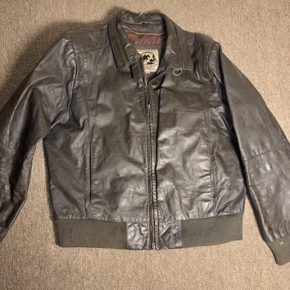 VTG 70s Saddlery Cooper Collections Leather Full Zip Jacket Size 42 Gray Distres